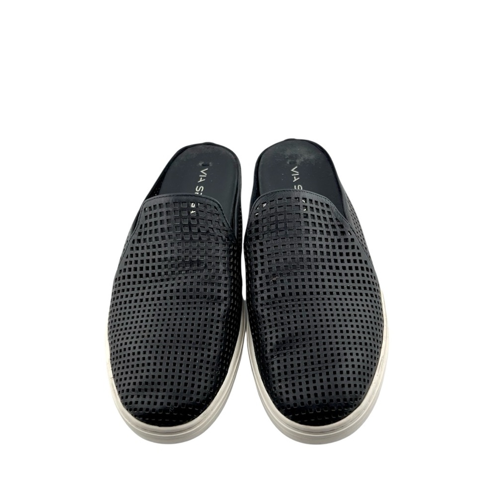 Via Spiga Rina Leather Mules Perforated Slip On Shoes Womens 9 Black Sporty